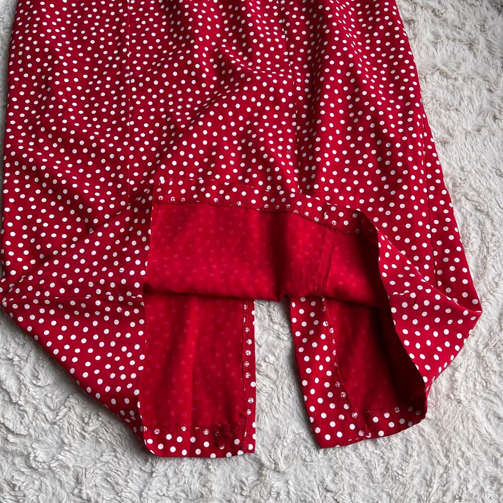 SOLD Vintage 90s red polka dot print midi maxi dress corset tie back Paris chic - Picture 8 of 16